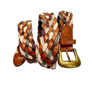 Vintage County Seat Braided Leather Cord Belt Brown Multi Woven Brass LARGE